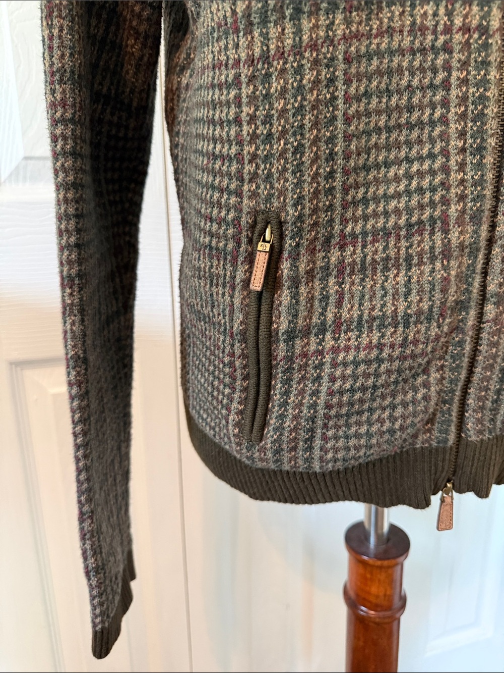 Vintage 90s Ralph Lauren Plaid Knit Cardigan 100% Cotton Sz L - Picture 4 of 7